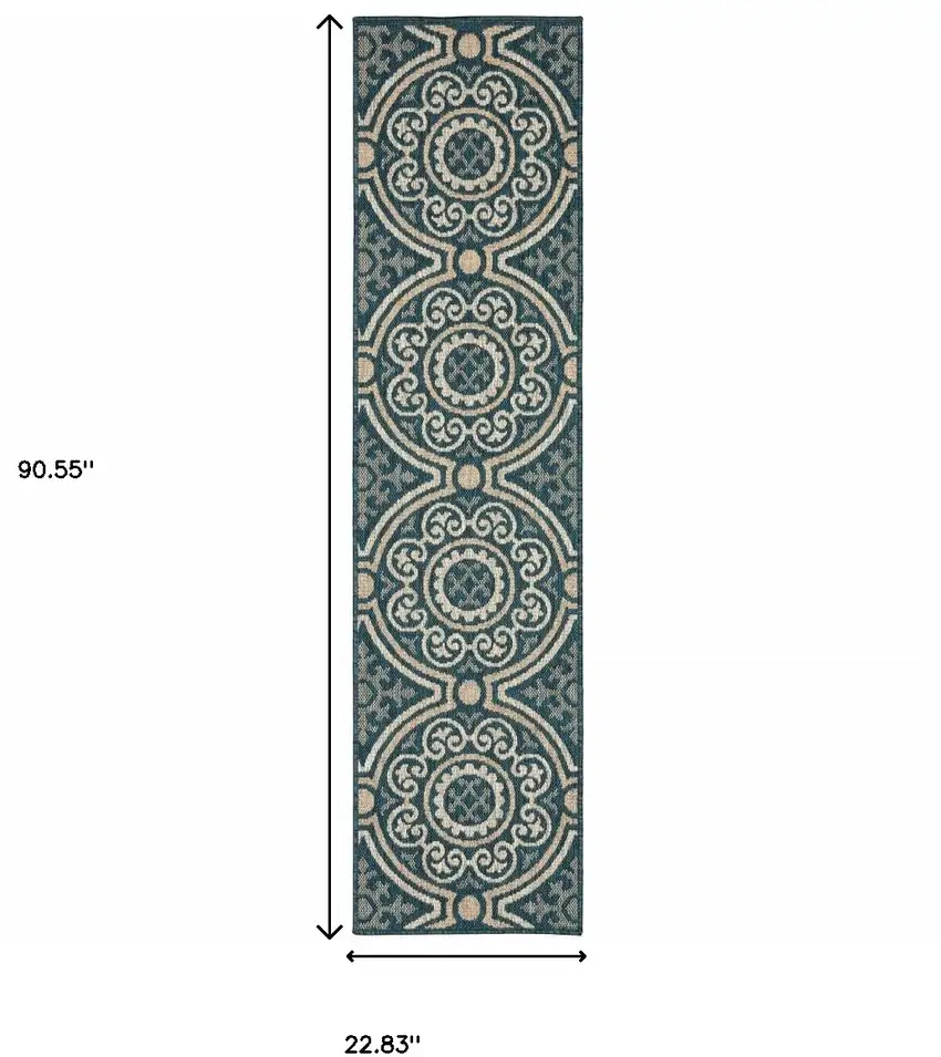Blue Geometric Stain Resistant Indoor Outdoor Area Rug Photo 5