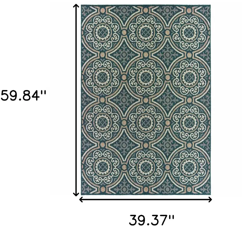 Blue Geometric Stain Resistant Indoor Outdoor Area Rug Photo 6