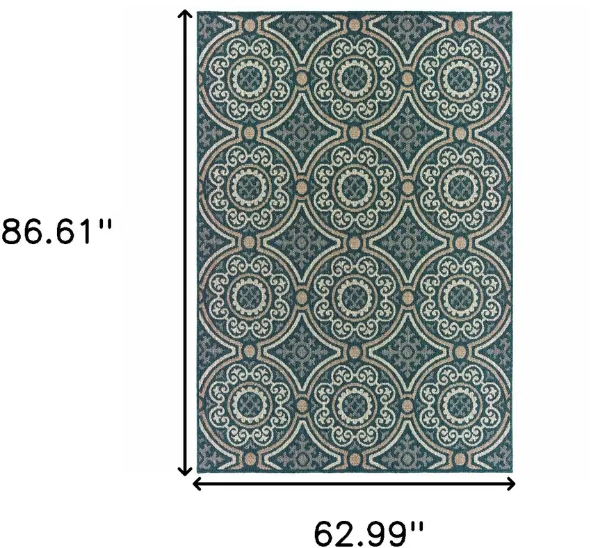 Blue Geometric Stain Resistant Indoor Outdoor Area Rug Photo 6