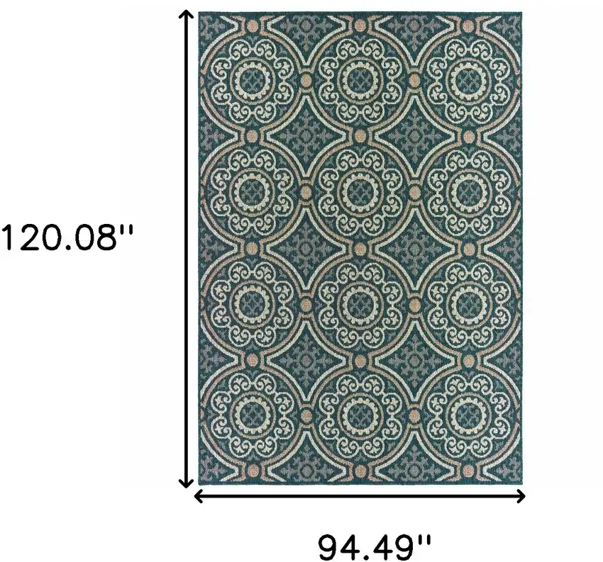 Blue Geometric Stain Resistant Indoor Outdoor Area Rug Photo 6