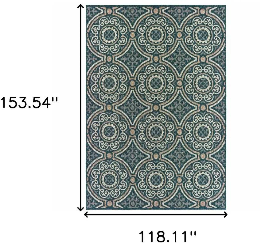 Blue Geometric Stain Resistant Indoor Outdoor Area Rug Photo 6
