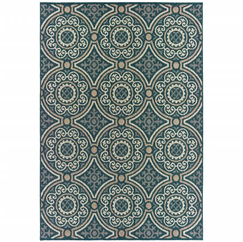 Blue Geometric Stain Resistant Indoor Outdoor Area Rug Photo 1
