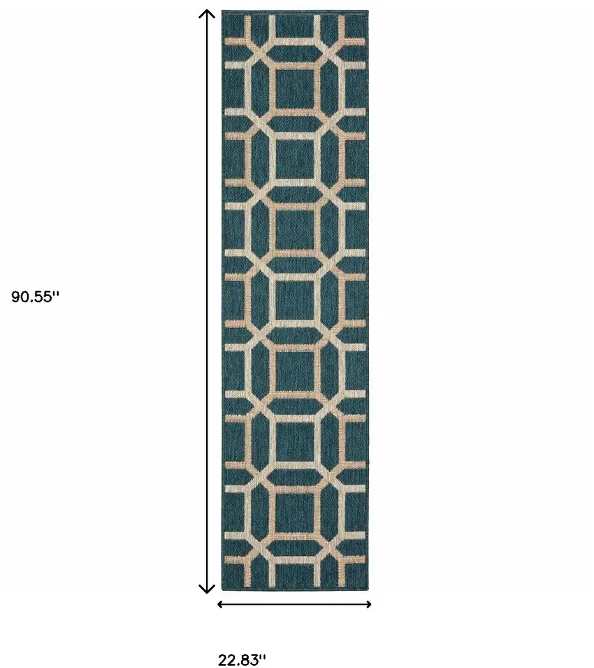 Blue Geometric Stain Resistant Indoor Outdoor Area Rug Photo 5
