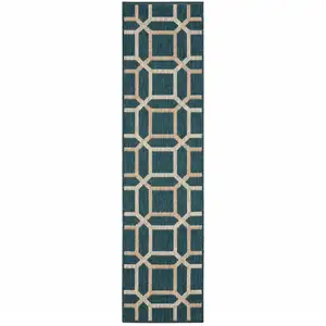 Photo of Blue Geometric Stain Resistant Indoor Outdoor Area Rug
