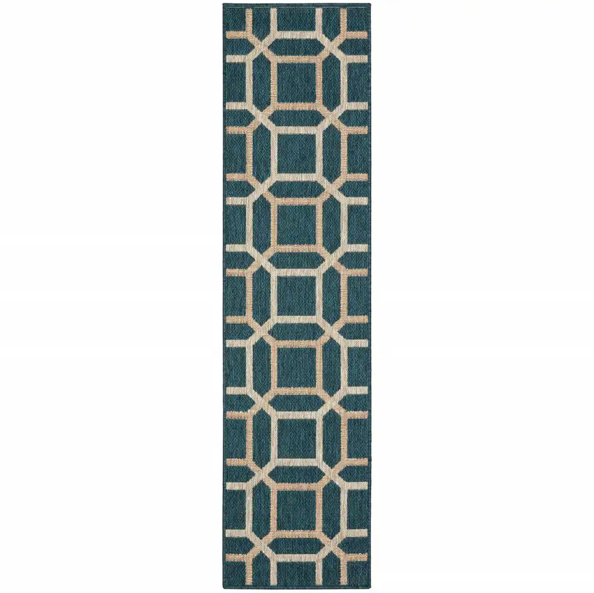 Blue Geometric Stain Resistant Indoor Outdoor Area Rug Photo 1