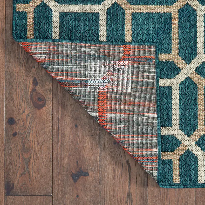 Blue Geometric Stain Resistant Indoor Outdoor Area Rug Photo 4