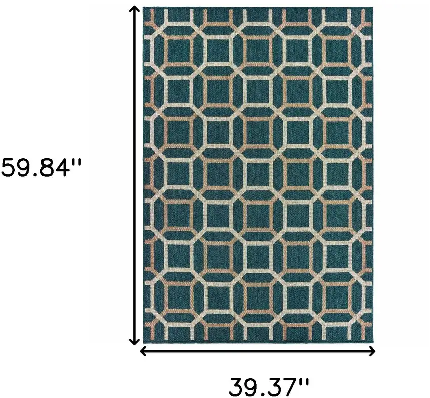 Blue Geometric Stain Resistant Indoor Outdoor Area Rug Photo 5