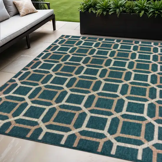 Blue and Gray Geometric Stain Resistant Indoor Outdoor Area Rug Photo 1