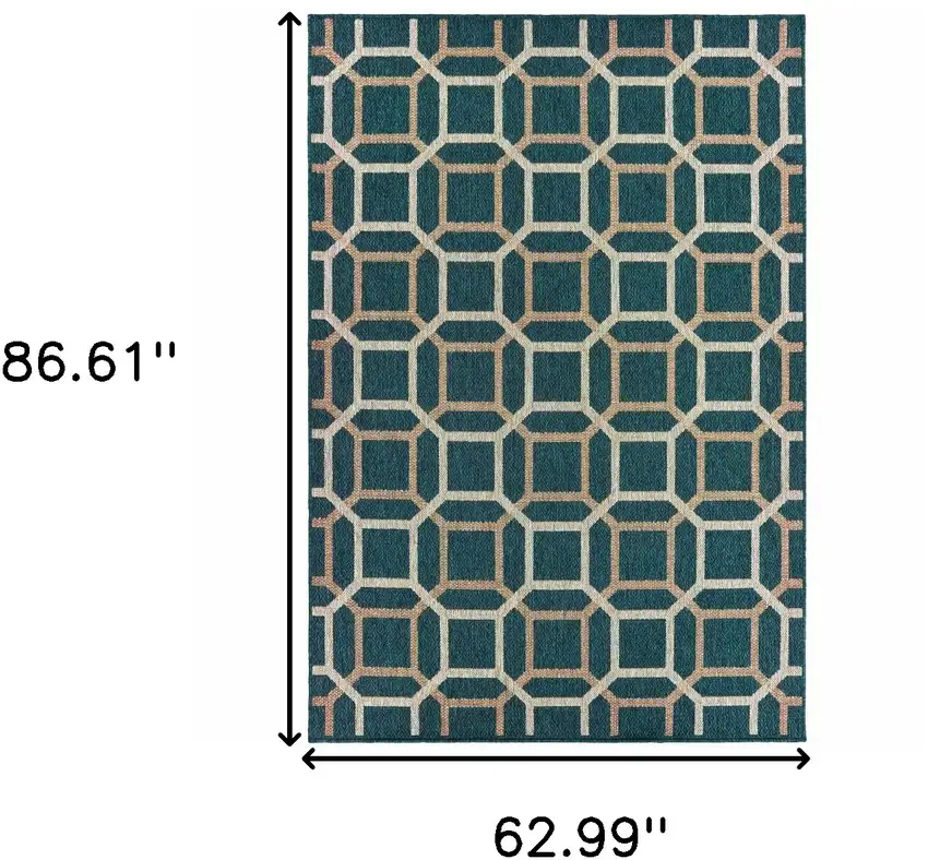 Blue Geometric Stain Resistant Indoor Outdoor Area Rug Photo 5
