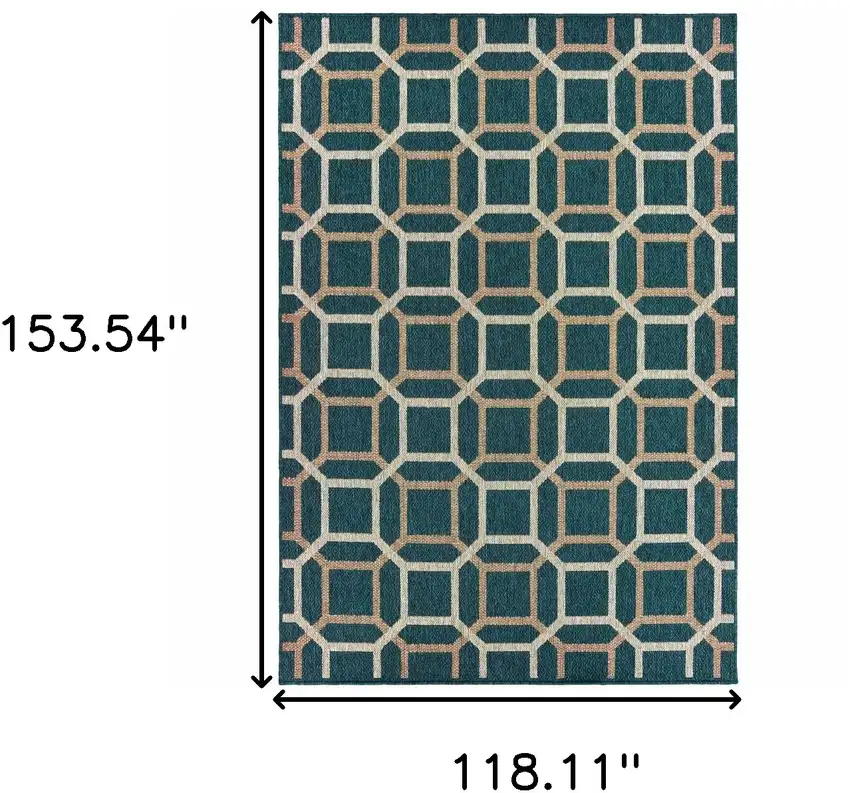 Blue Geometric Stain Resistant Indoor Outdoor Area Rug Photo 5