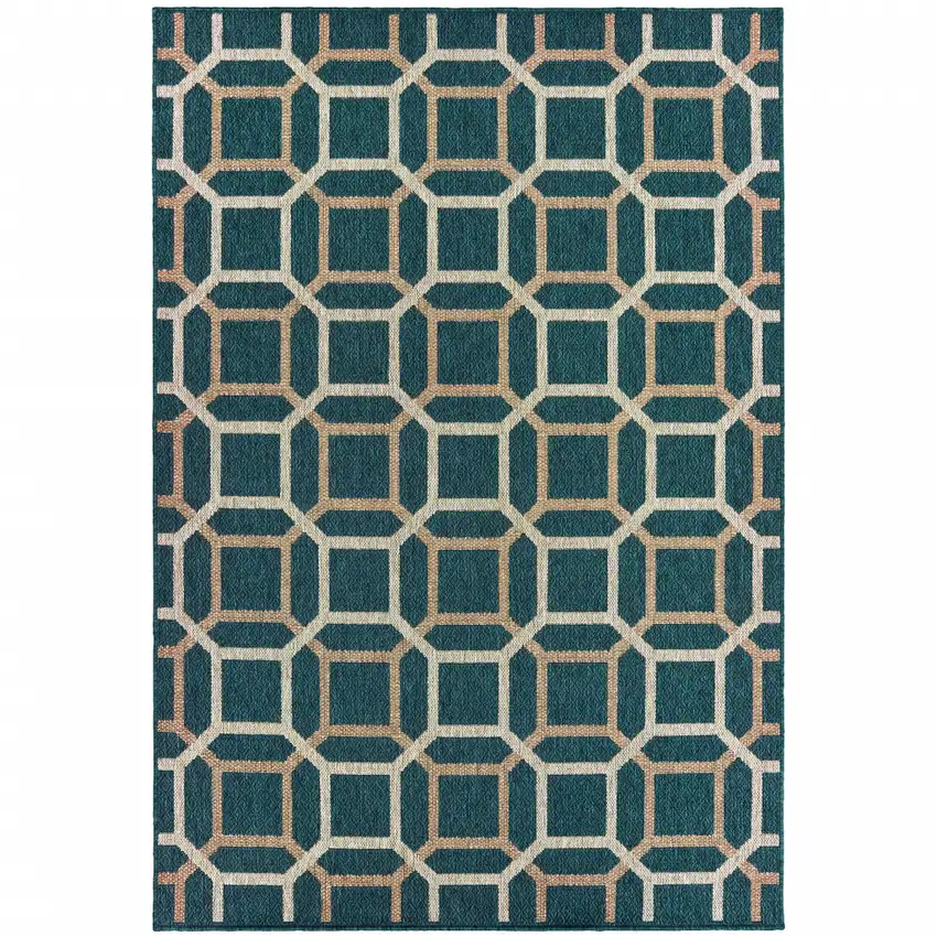 Blue Geometric Stain Resistant Indoor Outdoor Area Rug Photo 1
