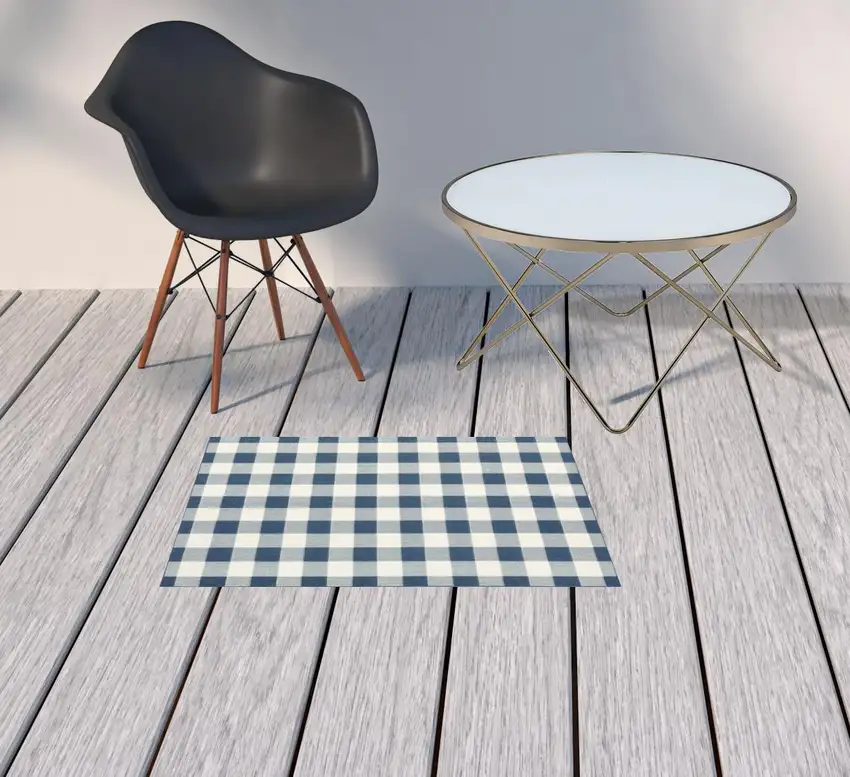 Blue Geometric Stain Resistant Indoor Outdoor Area Rug Photo 2