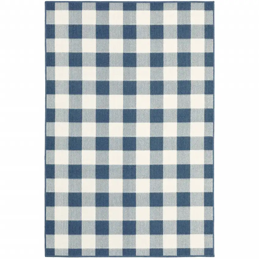 Blue Geometric Stain Resistant Indoor Outdoor Area Rug Photo 1