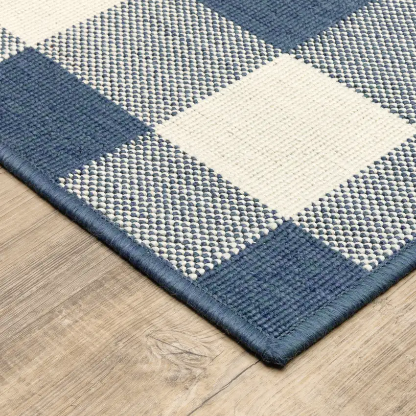 Blue Geometric Stain Resistant Indoor Outdoor Area Rug Photo 4