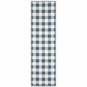 Photo of Blue Geometric Stain Resistant Indoor Outdoor Area Rug