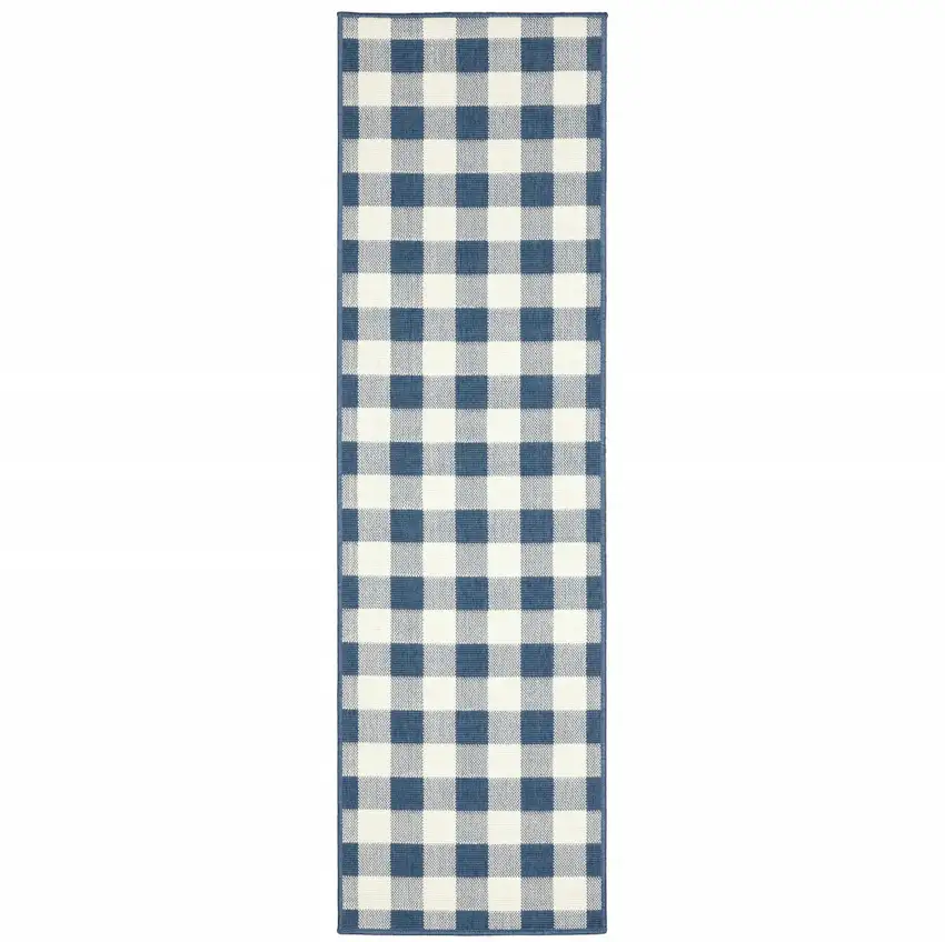 Blue Geometric Stain Resistant Indoor Outdoor Area Rug Photo 1
