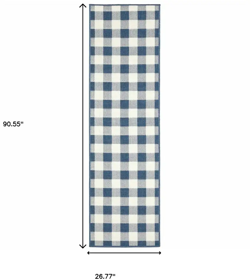 Blue and Ivory Geometric Stain Resistant Indoor Outdoor Area Rug Photo 3