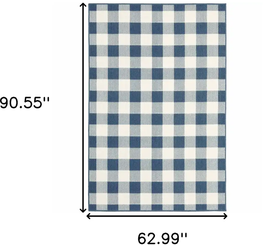 Blue and Ivory Geometric Stain Resistant Indoor Outdoor Area Rug Photo 3