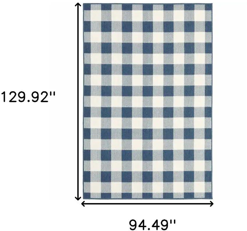 Blue and Ivory Geometric Stain Resistant Indoor Outdoor Area Rug Photo 3