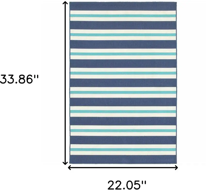 Blue and Ivory Geometric Stain Resistant Indoor Outdoor Area Rug Photo 3