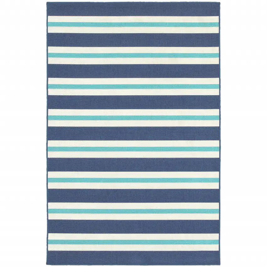 Blue Geometric Stain Resistant Indoor Outdoor Area Rug Photo 1