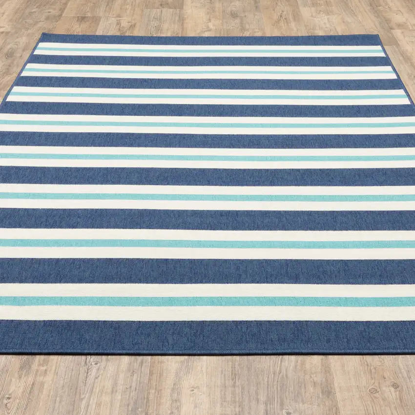 Blue Geometric Stain Resistant Indoor Outdoor Area Rug Photo 9