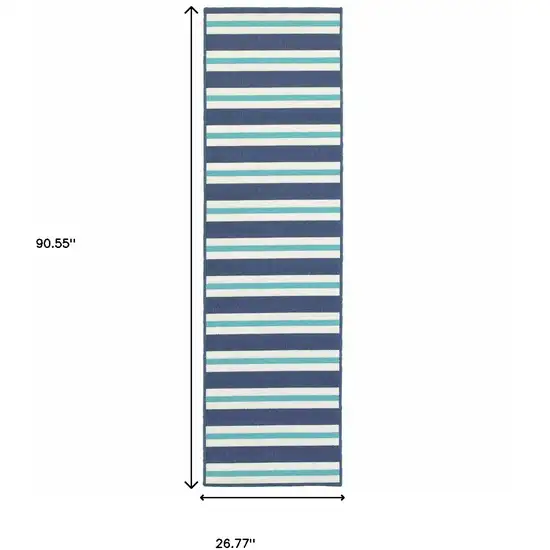 Blue and Ivory Geometric Stain Resistant Indoor Outdoor Area Rug Photo 3