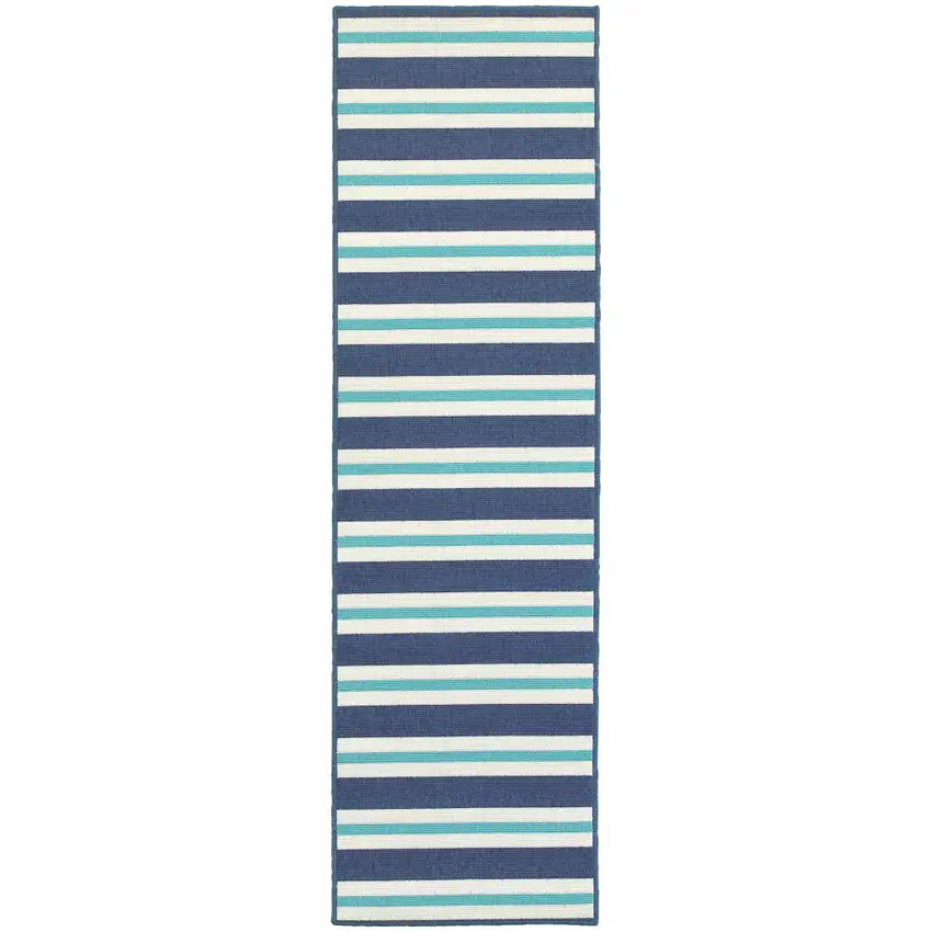 Blue Geometric Stain Resistant Indoor Outdoor Area Rug Photo 1