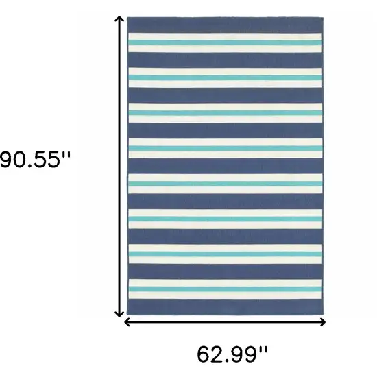 Blue and Ivory Geometric Stain Resistant Indoor Outdoor Area Rug Photo 3