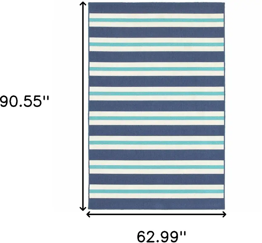 Blue and Ivory Geometric Stain Resistant Indoor Outdoor Area Rug Photo 3