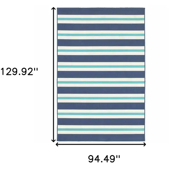 Blue and Ivory Geometric Stain Resistant Indoor Outdoor Area Rug Photo 3