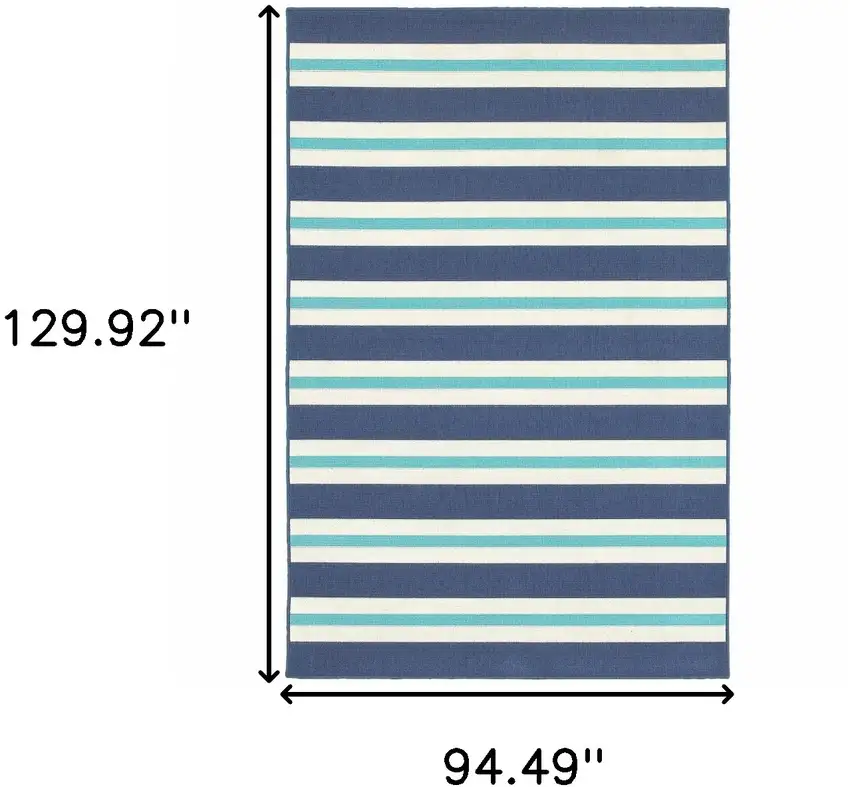 Blue and Ivory Geometric Stain Resistant Indoor Outdoor Area Rug Photo 3