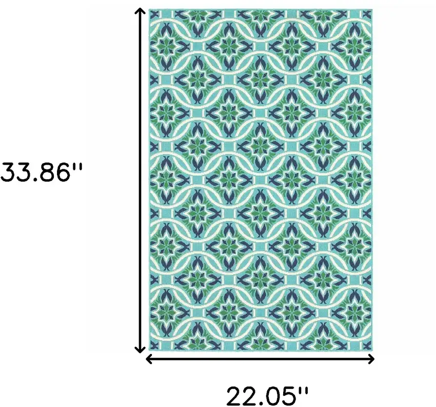 Blue and Green Geometric Stain Resistant Indoor Outdoor Area Rug Photo 3