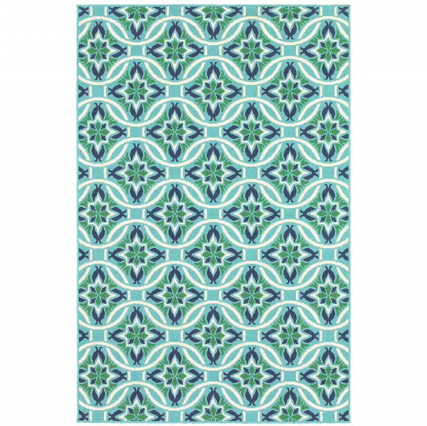 Blue Geometric Stain Resistant Indoor Outdoor Area Rug Photo 1