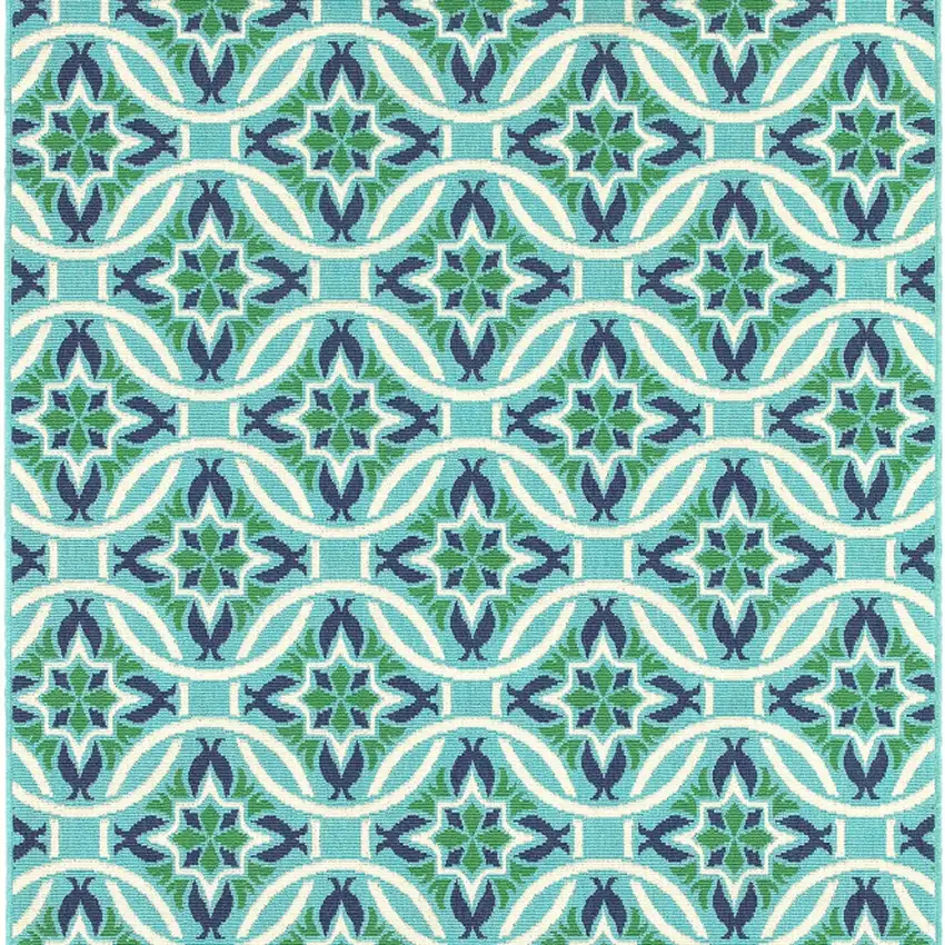 Blue and Green Geometric Stain Resistant Indoor Outdoor Area Rug Photo 5