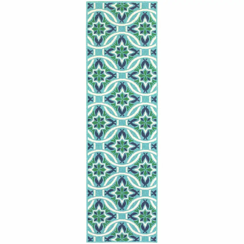Blue Geometric Stain Resistant Indoor Outdoor Area Rug Photo 1