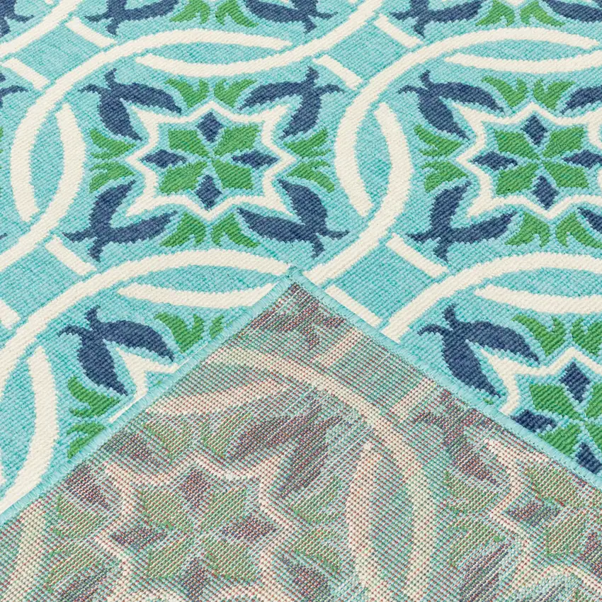 Blue Geometric Stain Resistant Indoor Outdoor Area Rug Photo 9