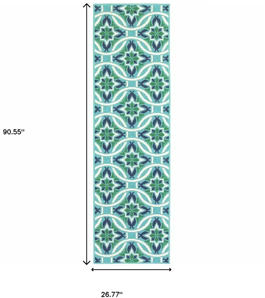 Blue Geometric Stain Resistant Indoor Outdoor Area Rug Photo 10