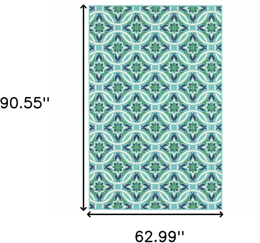 Blue Geometric Stain Resistant Indoor Outdoor Area Rug Photo 10