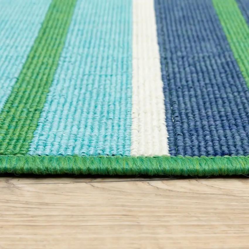 Blue Geometric Stain Resistant Indoor Outdoor Area Rug Photo 3