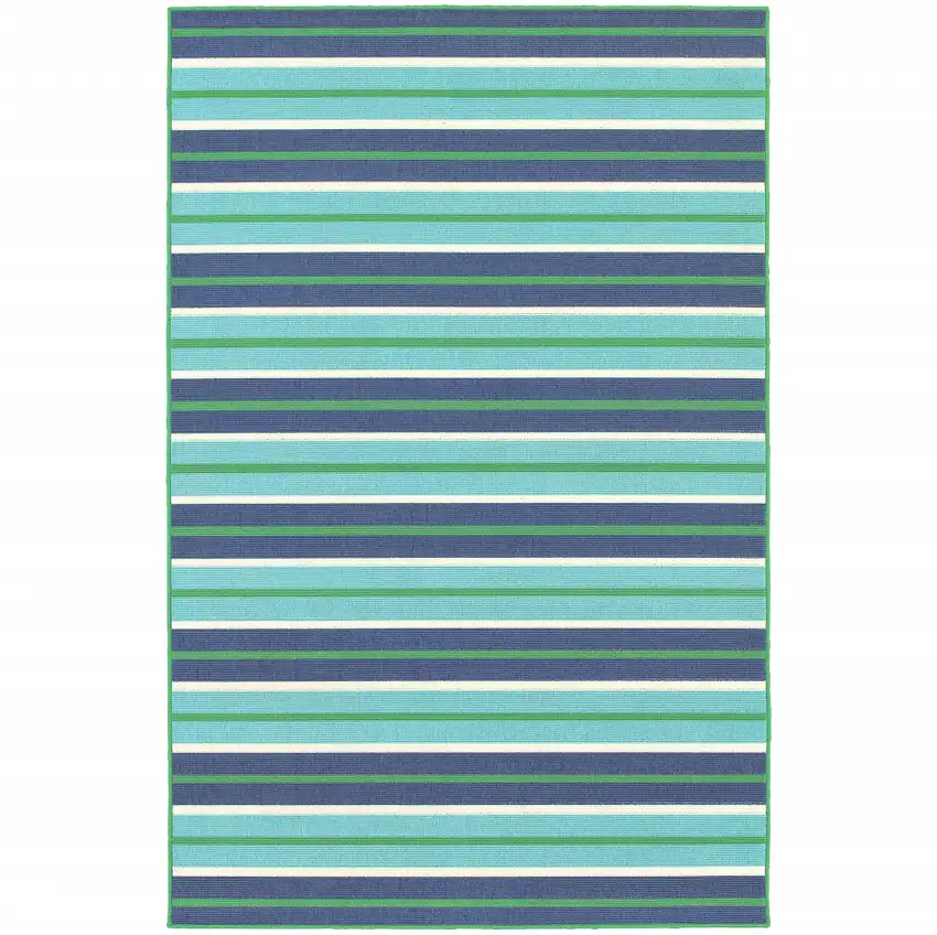 Blue Geometric Stain Resistant Indoor Outdoor Area Rug Photo 1