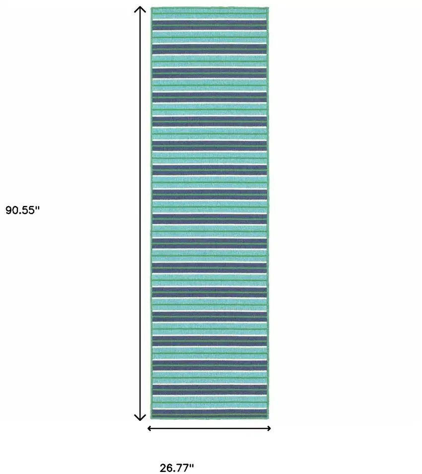 Blue and Green Geometric Stain Resistant Indoor Outdoor Area Rug Photo 3