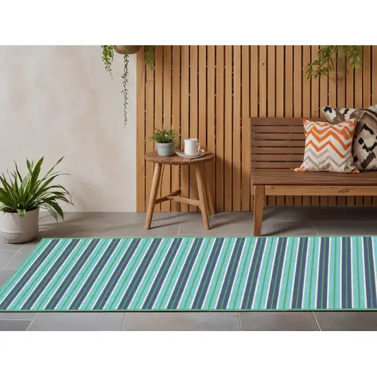 Blue and Green Geometric Stain Resistant Indoor Outdoor Area Rug Photo 1