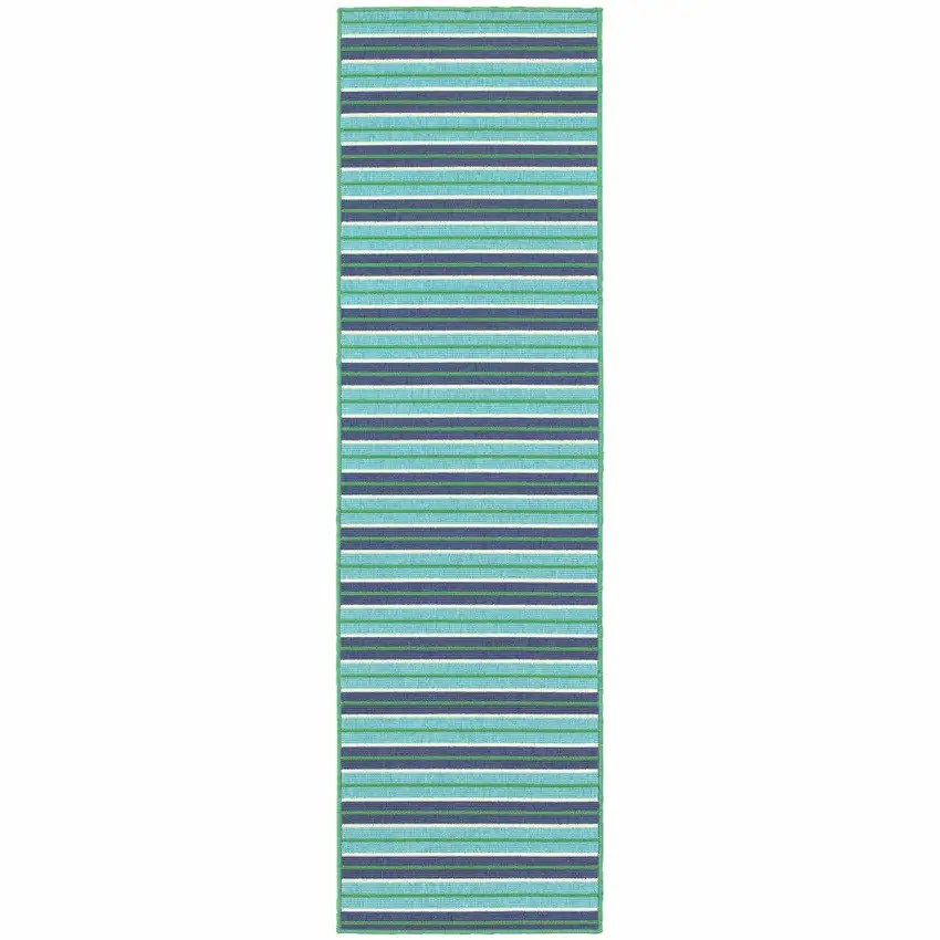 Blue Geometric Stain Resistant Indoor Outdoor Area Rug Photo 1