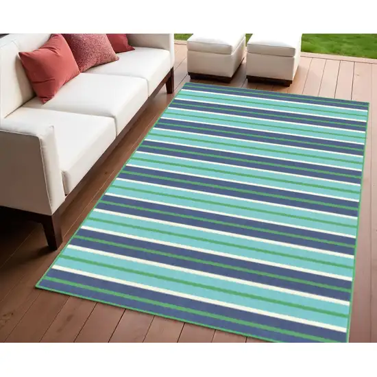Blue and Green Geometric Stain Resistant Indoor Outdoor Area Rug Photo 1