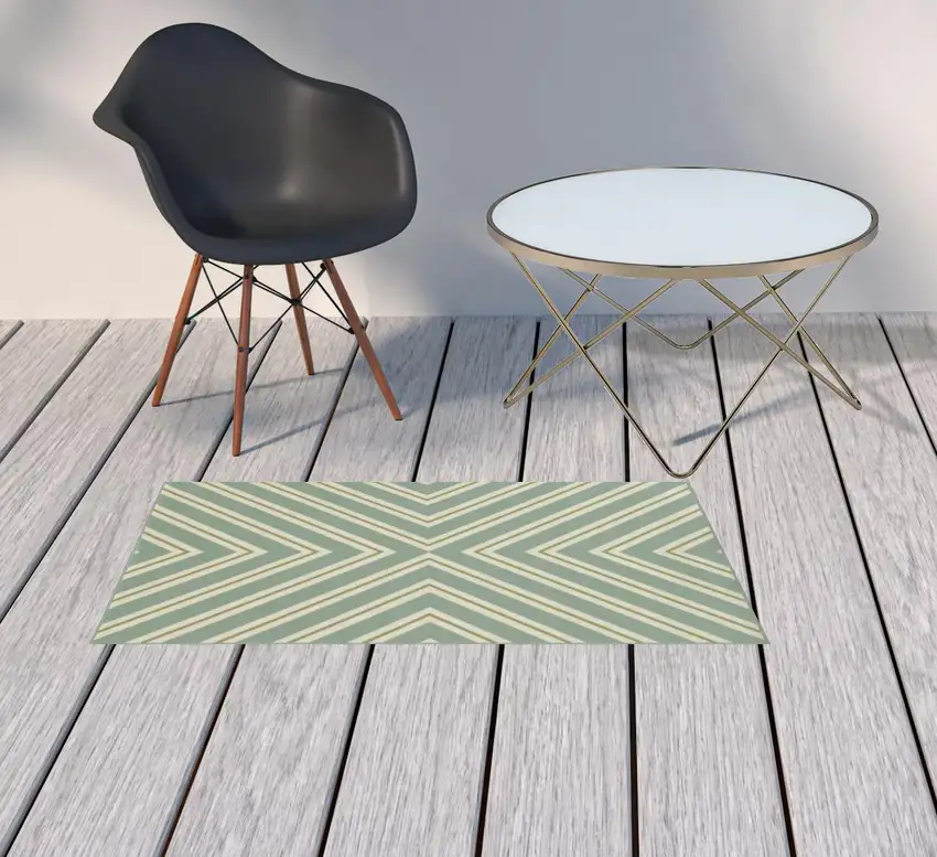 Blue Geometric Stain Resistant Indoor Outdoor Area Rug Photo 2