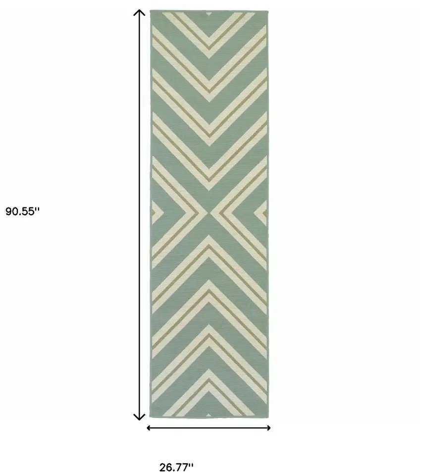 Blue Geometric Stain Resistant Indoor Outdoor Area Rug Photo 4