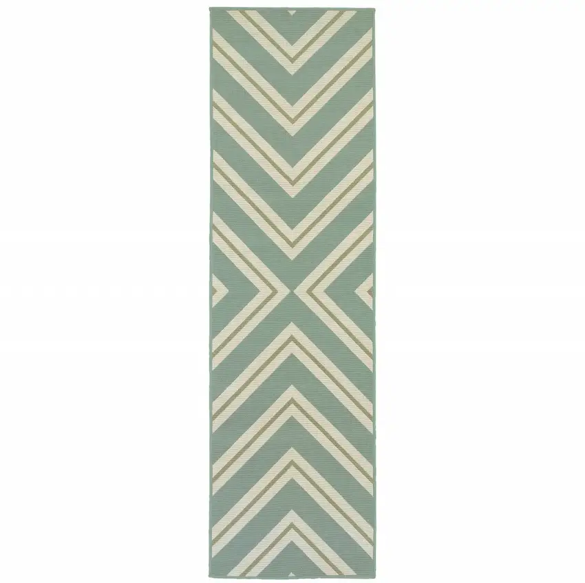 Blue Geometric Stain Resistant Indoor Outdoor Area Rug Photo 1
