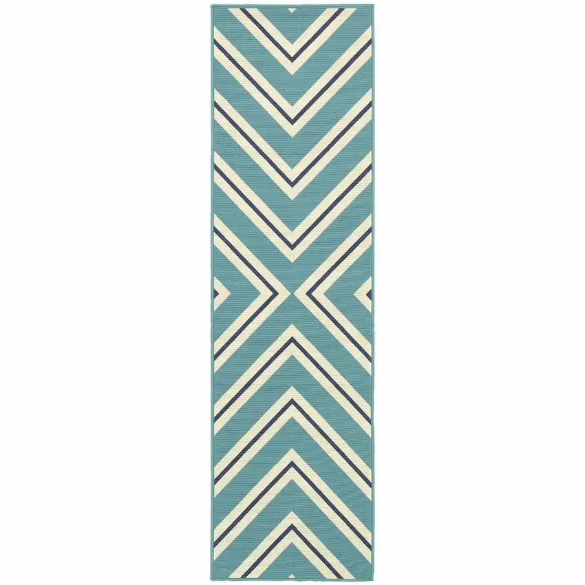 Blue Geometric Stain Resistant Indoor Outdoor Area Rug Photo 1