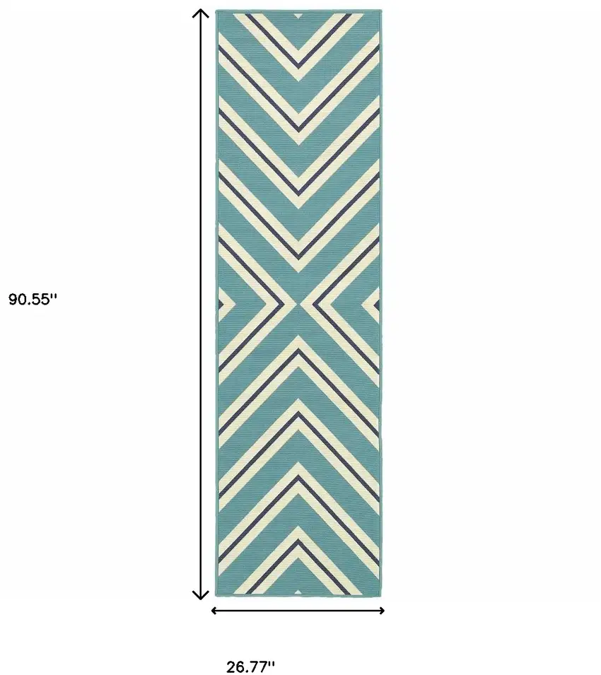 Blue Geometric Stain Resistant Indoor Outdoor Area Rug Photo 4